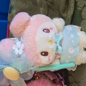 Cute Plush Bunny Keychain with Pink and Blue Accents